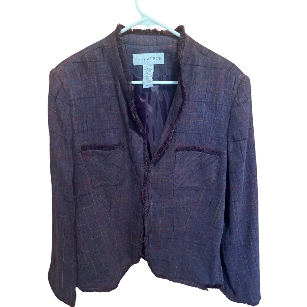 Sag Harbor Vintage Plaid‎ Blazer Fringed Pockets Career Jacket Size 18